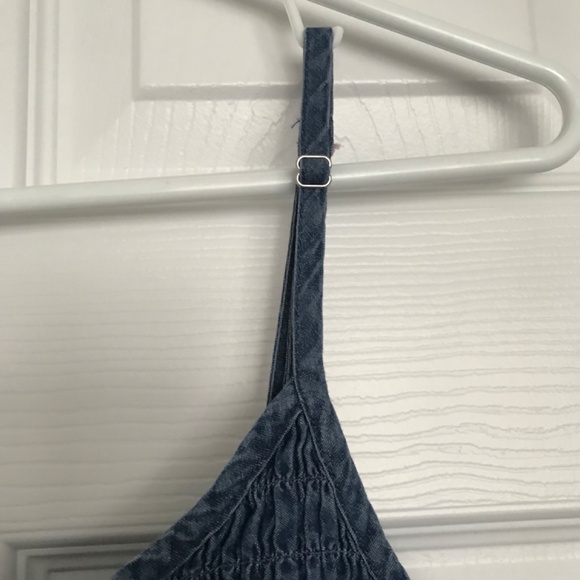 Bluenotes 100% Cotton Chambray Smocked Tiered Mini Dress XL Pockets Denim - Picture 11 of 12